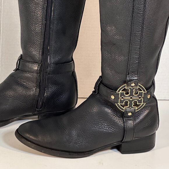 Women's Tory Burch Black Leather Tall Boots - Picture 2 of 16
